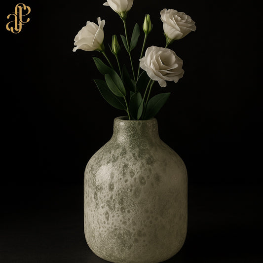 Frosted Glass Vase Duo – Moon Texture Finish with Floral Accent
