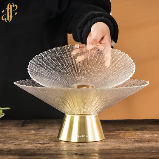 Crystal Lotus Fruit Bowl with Gold Base