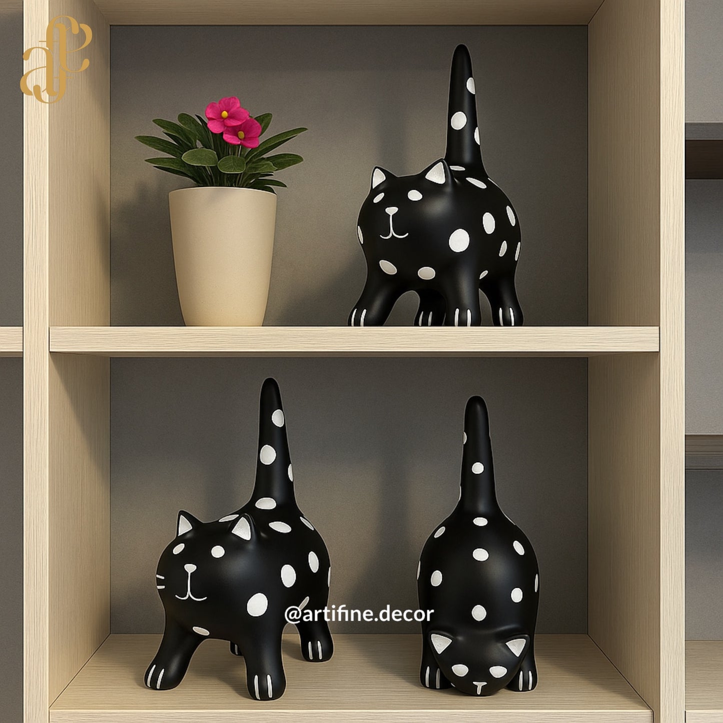 Polka Dot Cat Duo – Black & White Sculptures