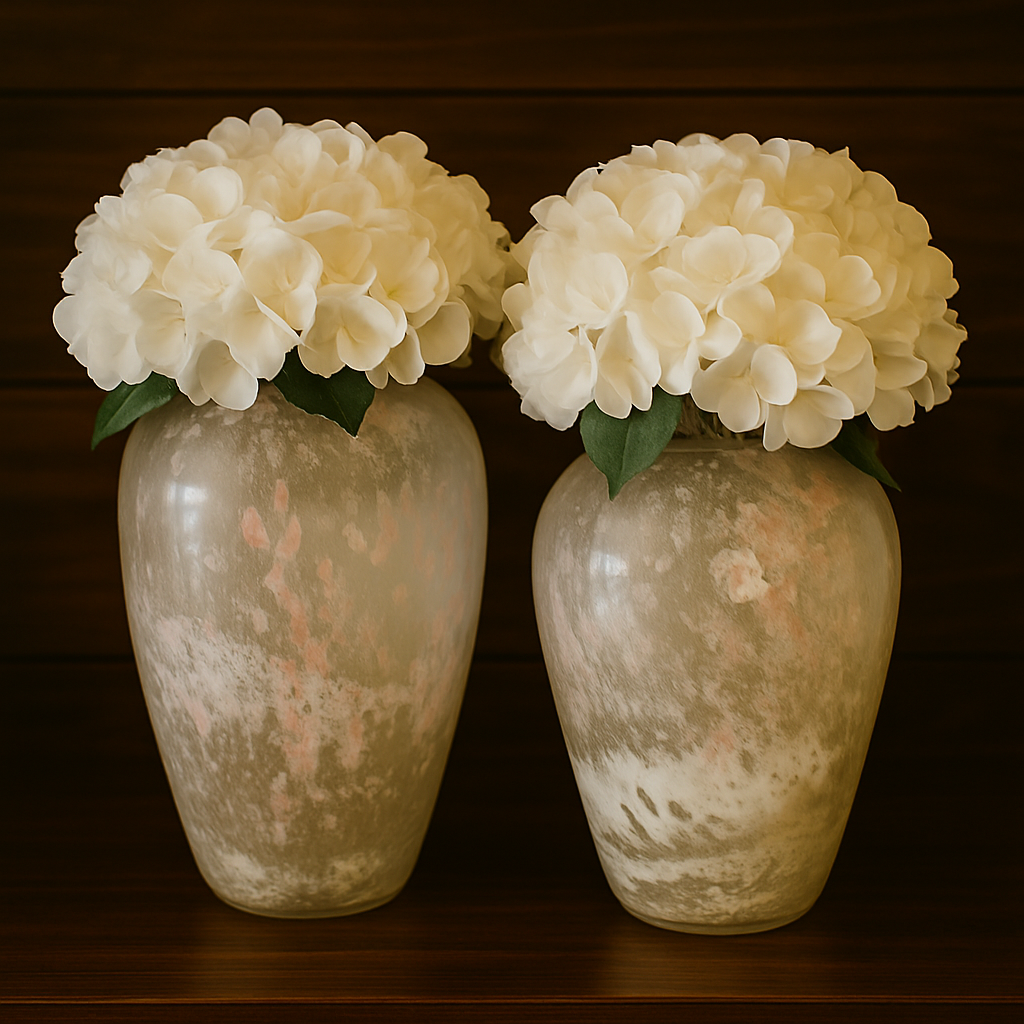 Mouth-Blown Textured Glass Vase Set – Soft Beige & Blush Tones
