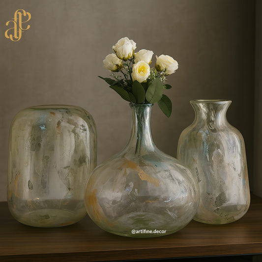 Art Glass Vase Set – Clear Base with Swirled Color Infusion
