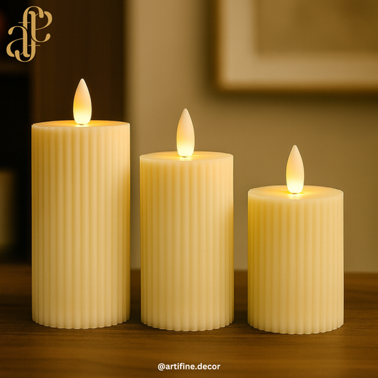 🕯️ Ribbed LED Candle Set of 3 – Warm, Safe & Elegant.