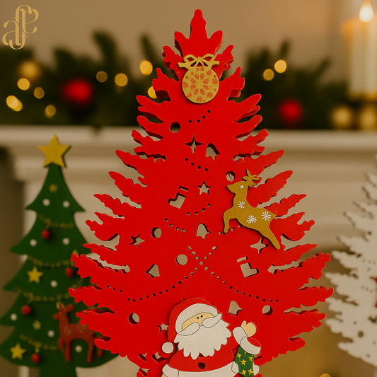 Festive Red Wooden Christmas Tree with light 💡