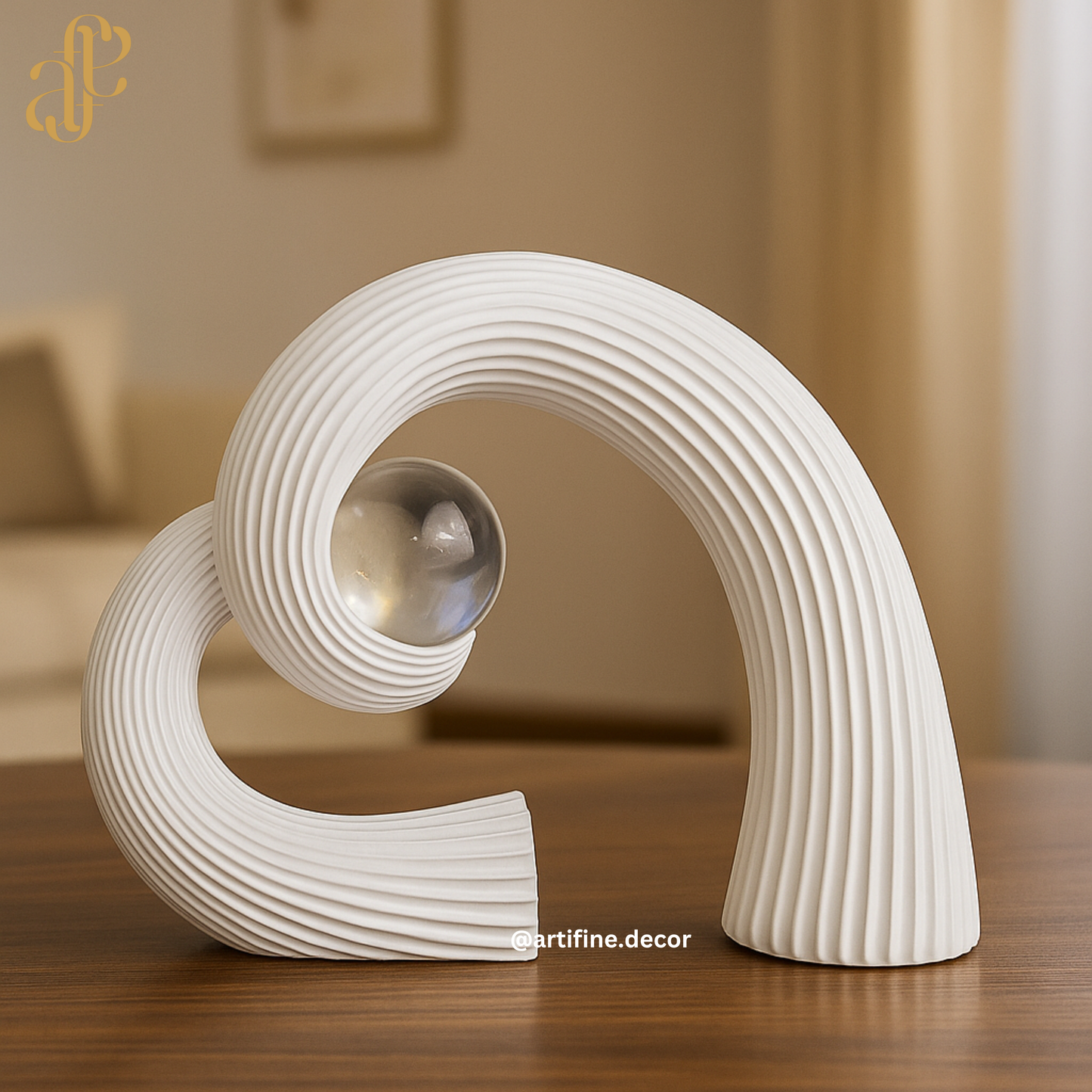 Abstract Harmony Sculpture with Crystal Sphere – Black & White