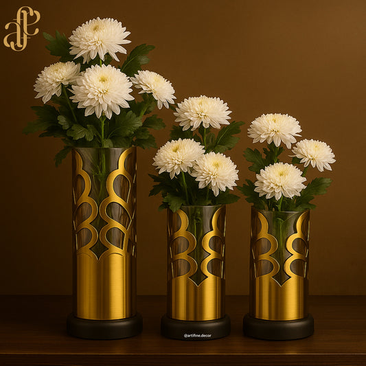 Gold Arabesque Cutout Vases – 3-Piece Set