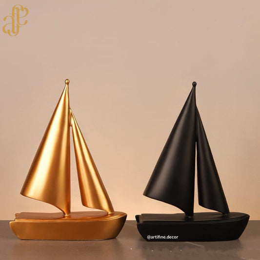Minimalist Sailboat Sculpture – Gold, White & Black Finishes