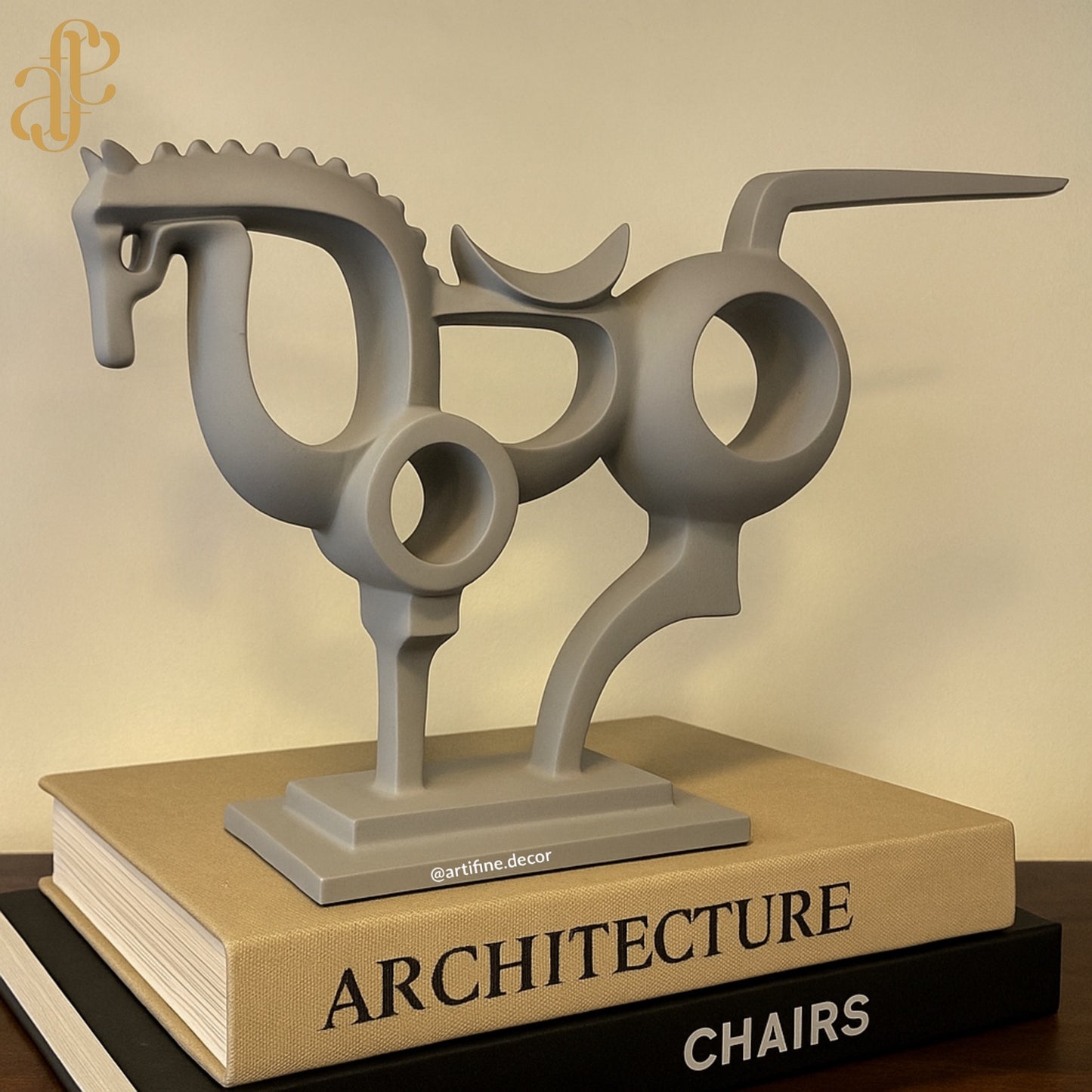 Modern Abstract Horse Sculpture – Grey, Black, or White