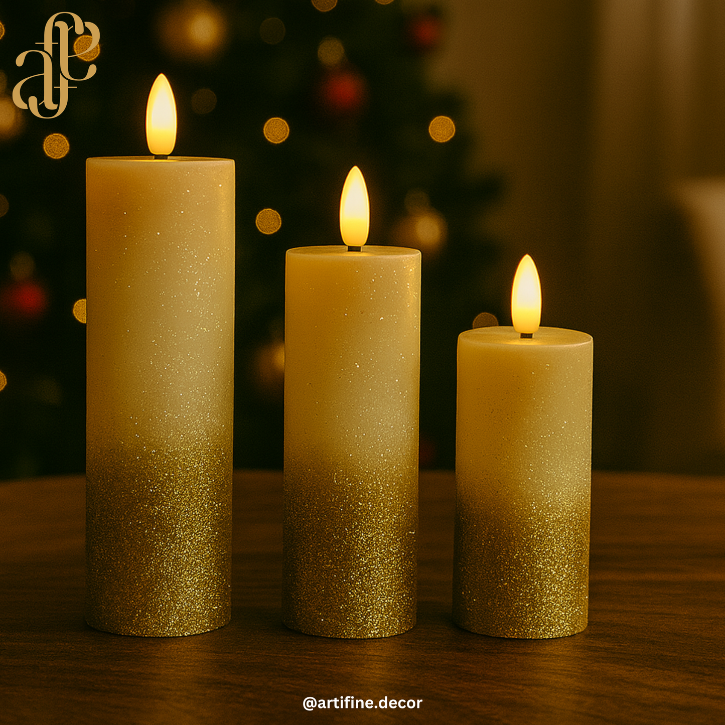 Golden Glow LED Candle Set ✨ Glitter Set of 3