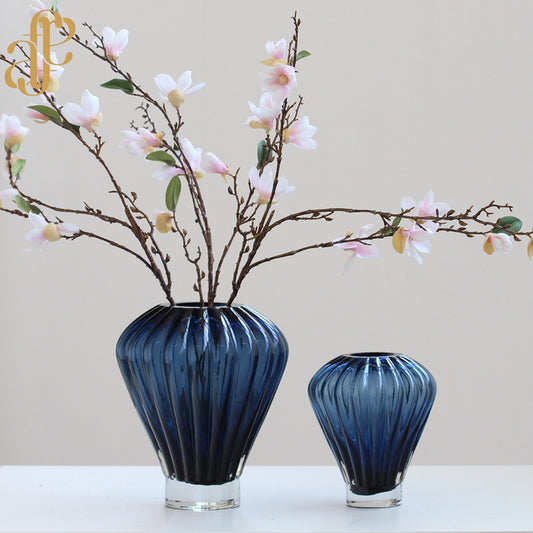 Ribbed Glass Vase Set – Midnight Blue & Smoke Grey