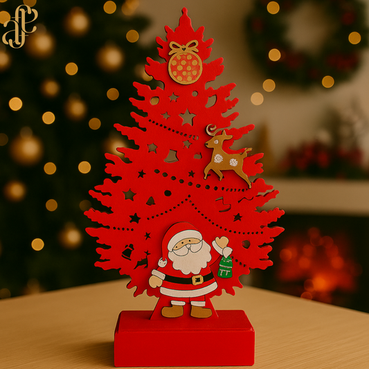 Festive Red Wooden Christmas Tree with light 💡