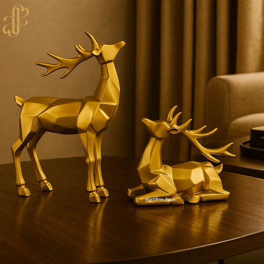 Golden Deer Sculpture Set
