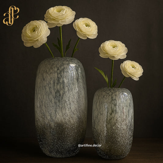Frosted Marble Glass Vase Set – Handcrafted Elegance
