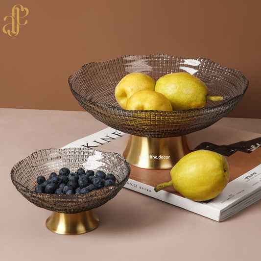 Textured Glass Fruit Bowl with Gold Base