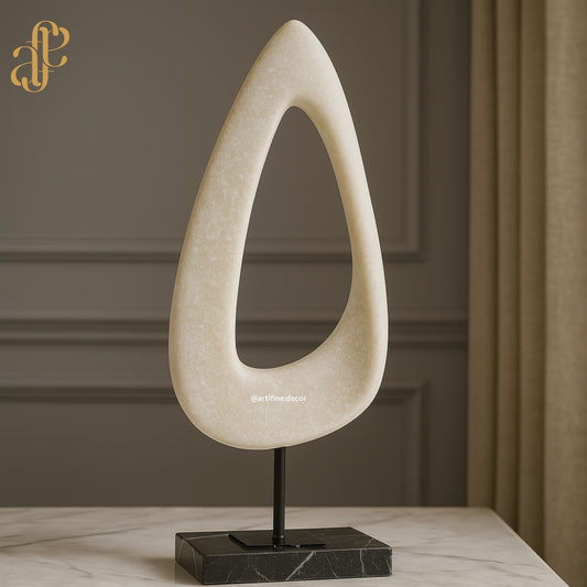 Minimalist Abstract Loop Sculpture – Beige Marble on Marble Base