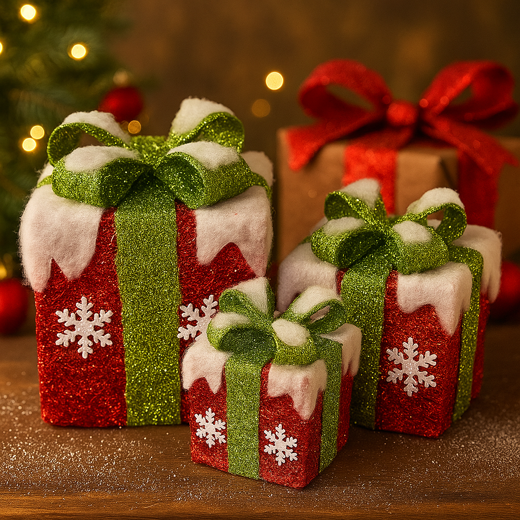 🎁 Christmas Gift Box Décor – Sparkly, Festive & Full of Holiday Magic