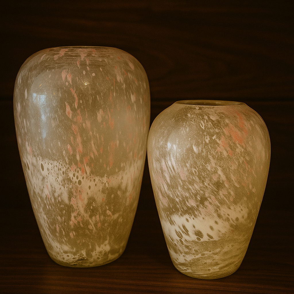 Mouth-Blown Textured Glass Vase Set – Soft Beige & Blush Tones