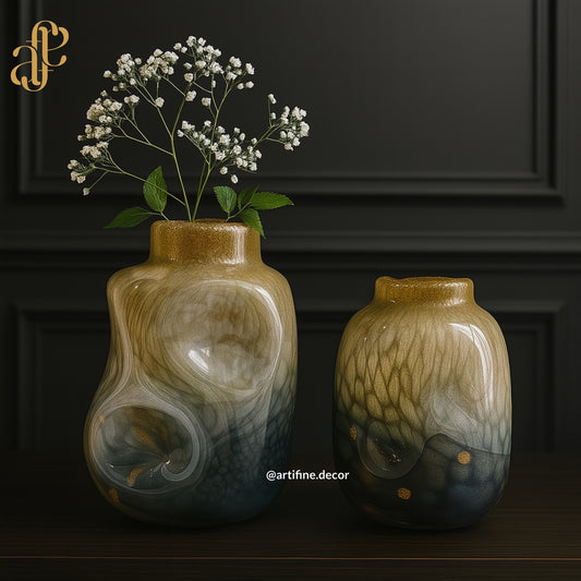 Twilight Glaze Art Glass Vase Set – Mouth-Blown Luxury
