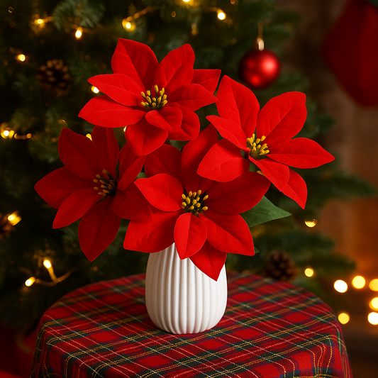 ✨ Christmas Poinsettia Stem – Red Velvet Bloom - Set of 2 bouquets