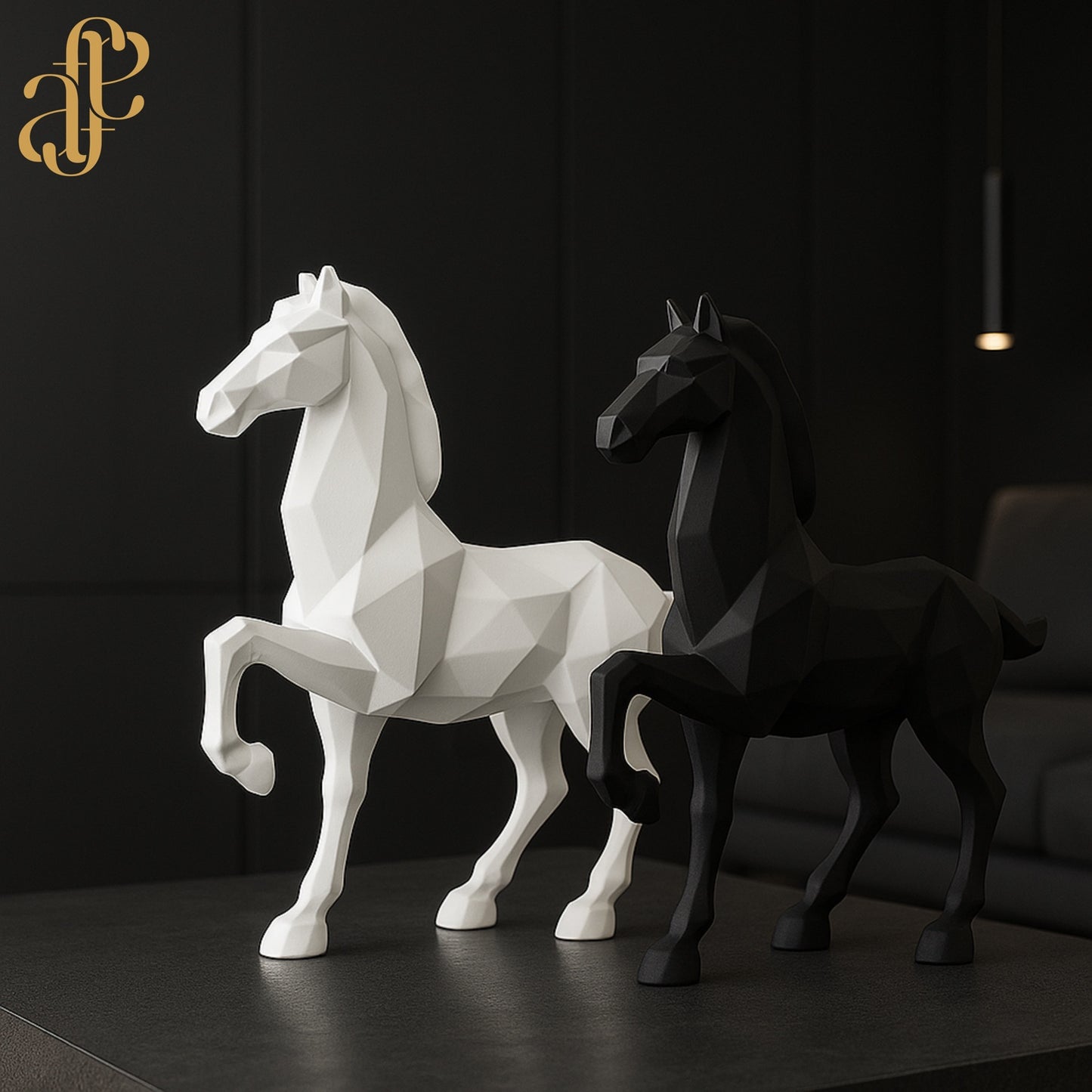 Modern Geometric Horse Sculptures – Black & White
