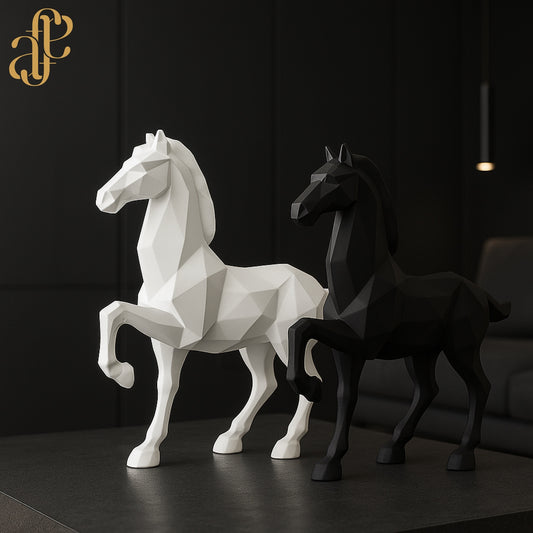 Modern Geometric Horse Sculptures – Black & White