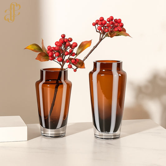 Amber Gradient Glass Vase Set – Modern Nordic Elegance