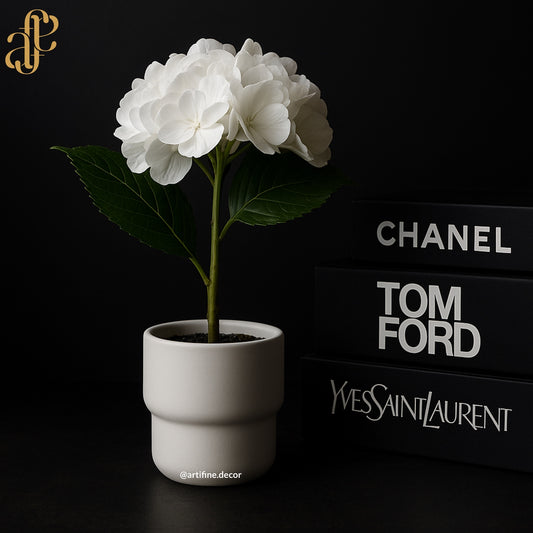 Monochrome Bloom in Matte Ceramic Pot