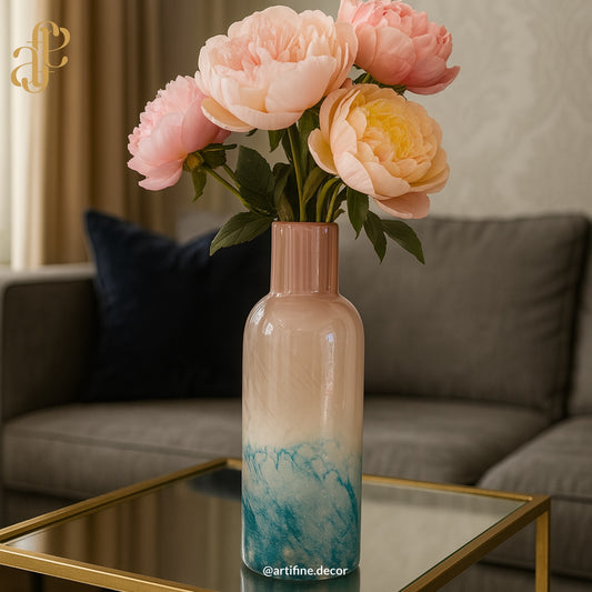 Pink & Blue Textured Elegance - Mouth-Blown Vase