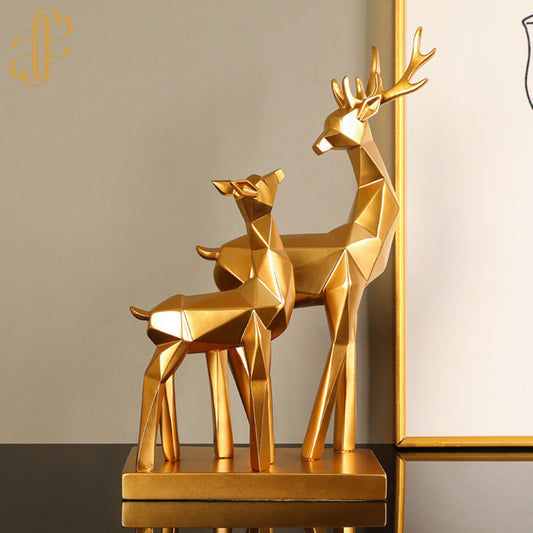 Golden Geometric Deer Family Sculpture – Luxury Matte Finish
