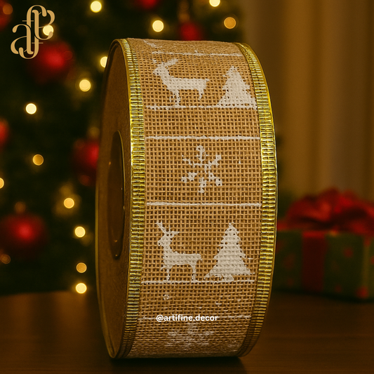 Beige Burlap Christmas Ribbon 🎀 Price Per Meter ✂️