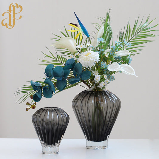 Ribbed Glass Vase Set – Midnight Blue & Smoke Grey