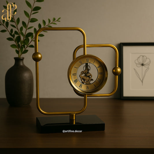 Vintage-Inspired Skeleton Table Clock – Brass Finish