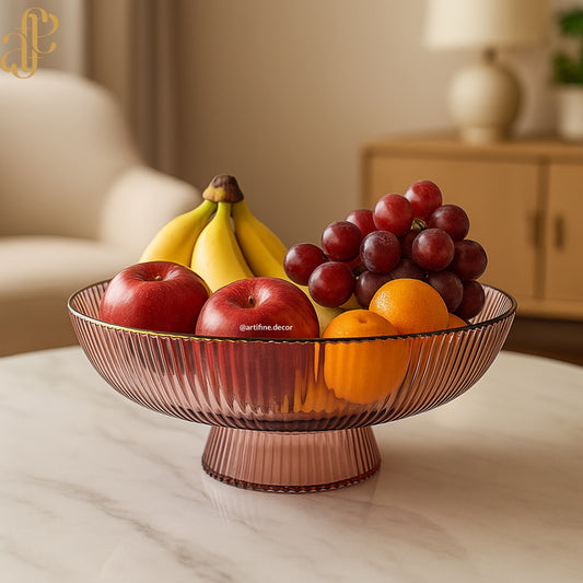 Ribbed Glass Fruit Bowl with Pedestal Base