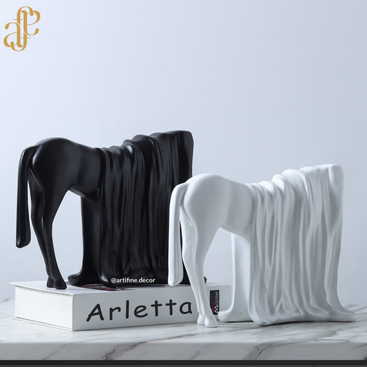 Horse Sculpture – Draped Design (Black & White)