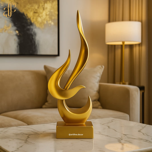 Golden Flame Abstract Sculpture – Statement Art Piece