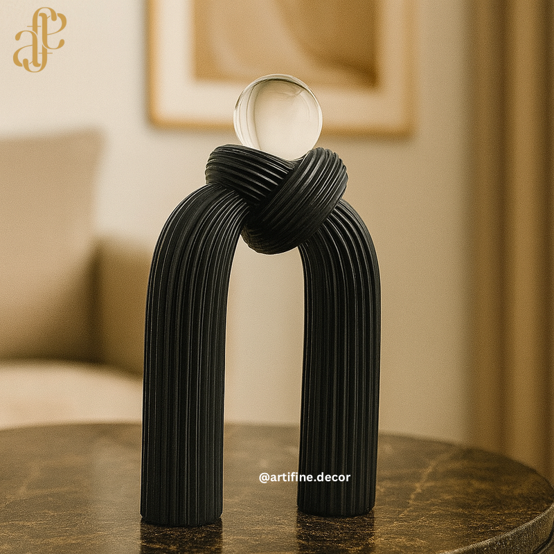 Abstract Knot Figures with Crystal Sphere – Black & White