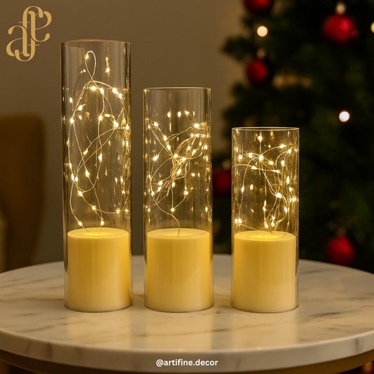 ✨ LED Candle with Fairy Lights Set of 3 – Magical Glow Décor