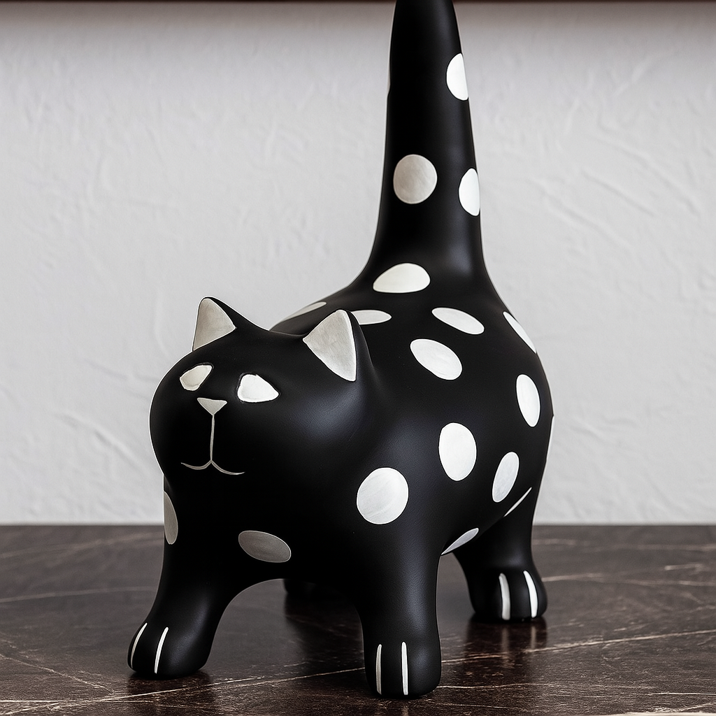 Polka Dot Cat Duo – Black & White Sculptures