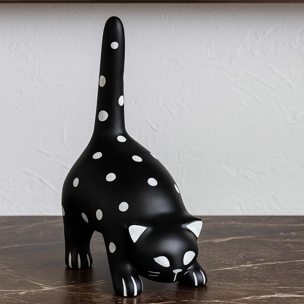 Polka Dot Cat Duo – Black & White Sculptures