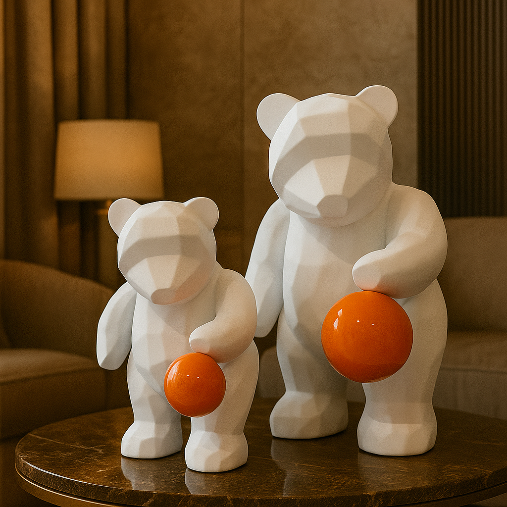Modern Geometric Bear Sculpture Set – Color Ball Collection