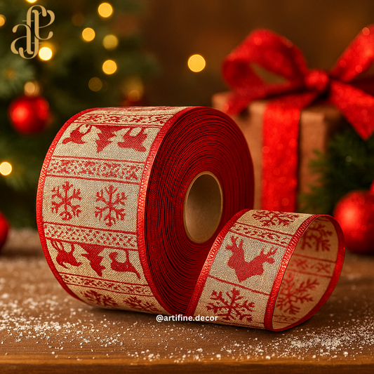 Red & Beige Ribbon! ❤️🎄🎀 Price per meter ✂️