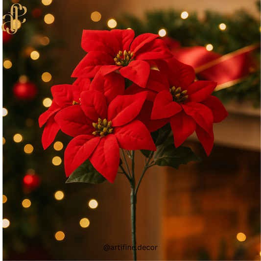✨ Christmas Poinsettia Stem – Red Velvet Bloom - Set of 2 bouquets