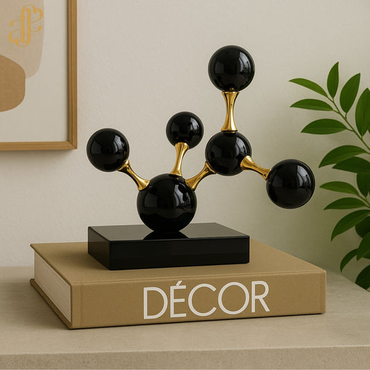Black & Gold Molecular Sculpture – Modern Crystal Accent Piece