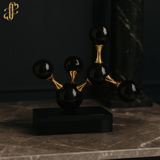 Black & Gold Molecular Sculpture – Modern Crystal Accent Piece