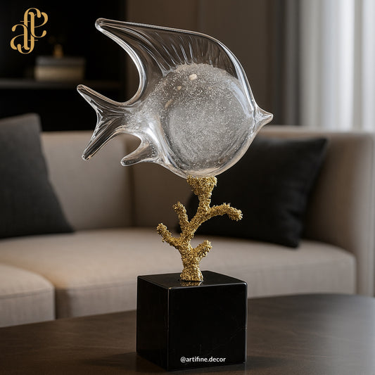 Crystal Fish Sculpture on Granite Base