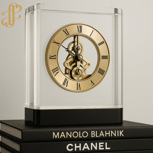 Golden Gear Crystal Desk Clock