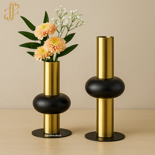 Luxe Orbit Vase Set – Gold & Matte Black Modern Sculptural Vases