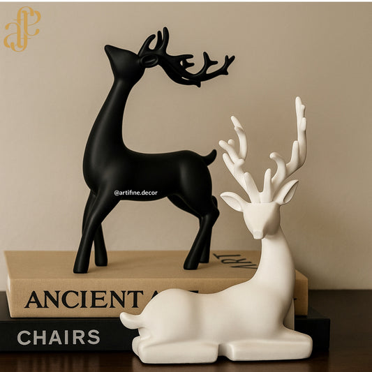 Modern Matte Deer Sculpture Set – Black & White