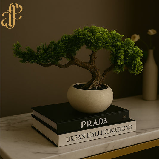 Miniature Bonsai Tree in Crackle Ceramic Pot