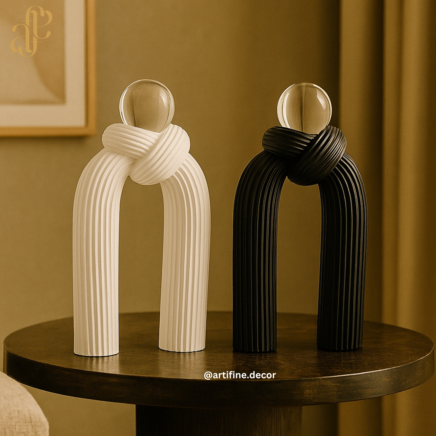 Abstract Knot Figures with Crystal Sphere – Black & White