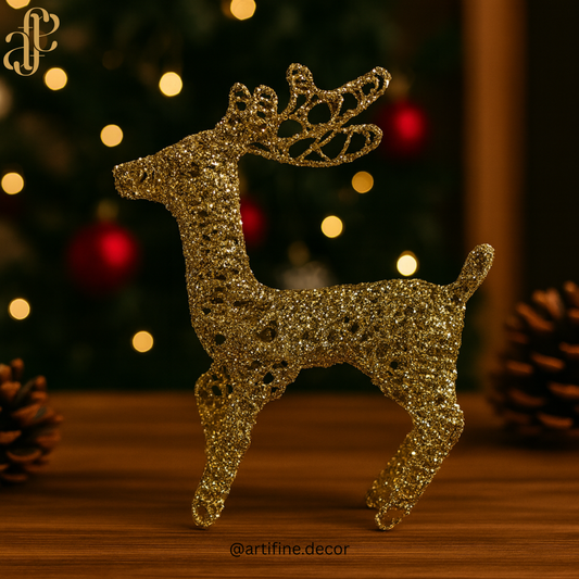 🦌 Glittered Golden Reindeer – Sparkling & Festive Décor